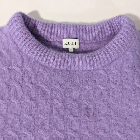 KULE Cashmere Cable Knit Sweater with Cuff Stripe | Lilac - Picture 3 of 10